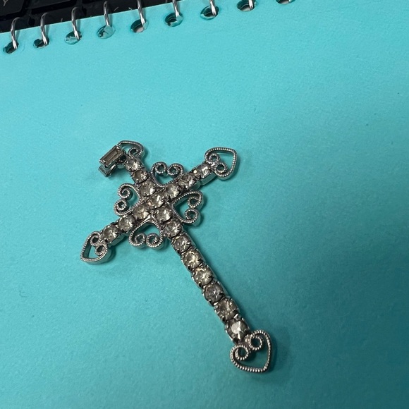 Vintage Rhinestone Cross Pendant/2in - Picture 5 of 9